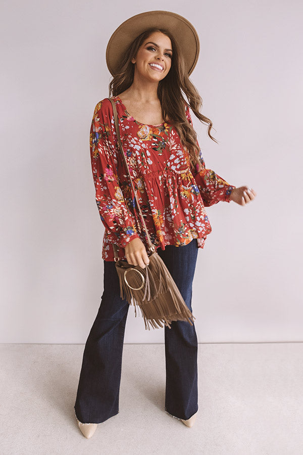 Date With Destiny Floral Babydoll Top In Aurora Red