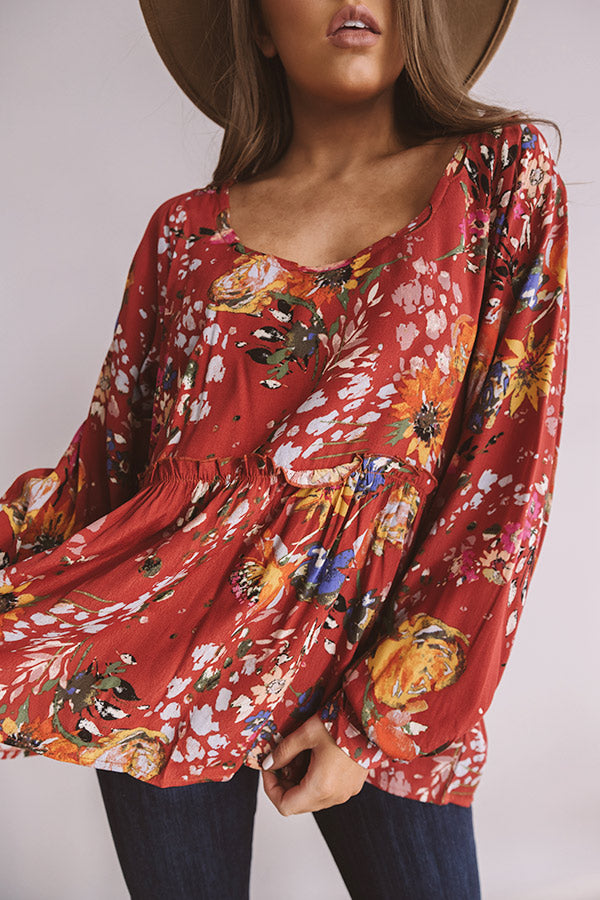 Date With Destiny Floral Babydoll Top In Aurora Red
