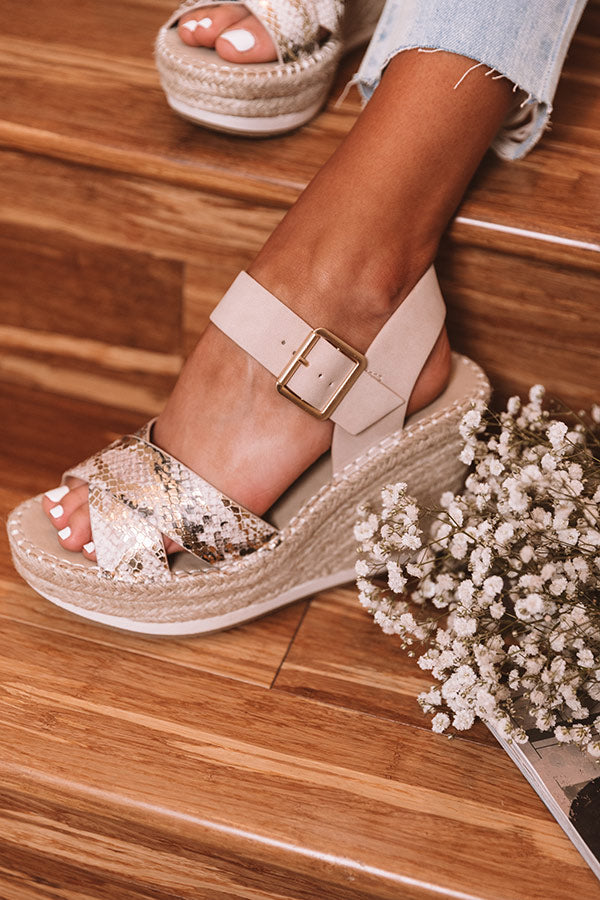 The Faye Snake Print Wedge In Birch