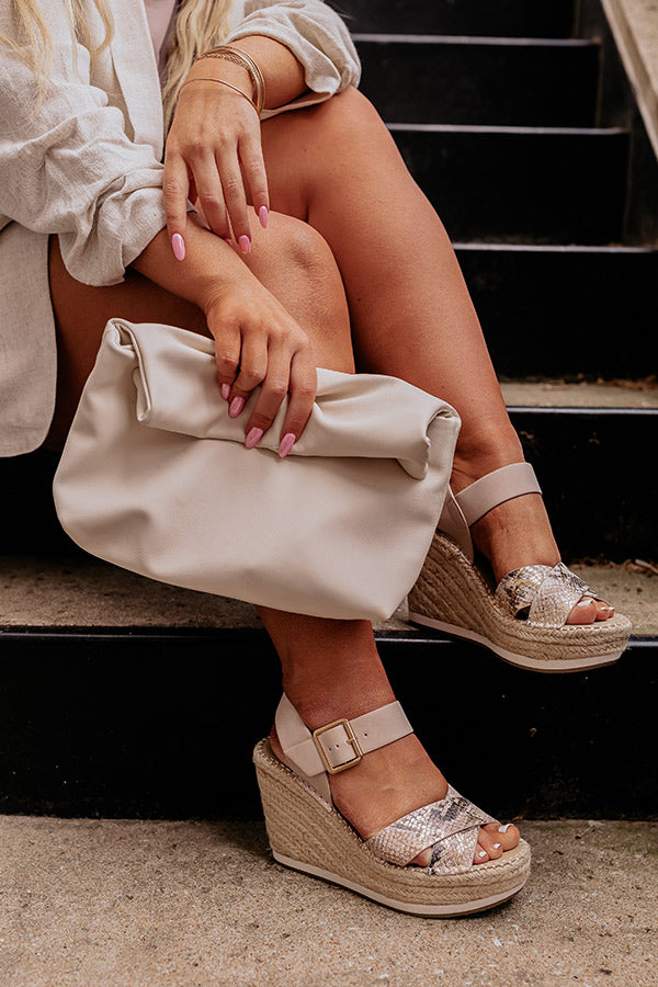 The Faye Snake Print Wedge In Birch