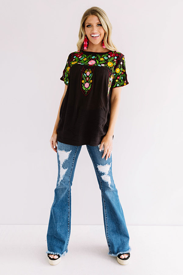 Cabana Bound Embroidered Top in Black