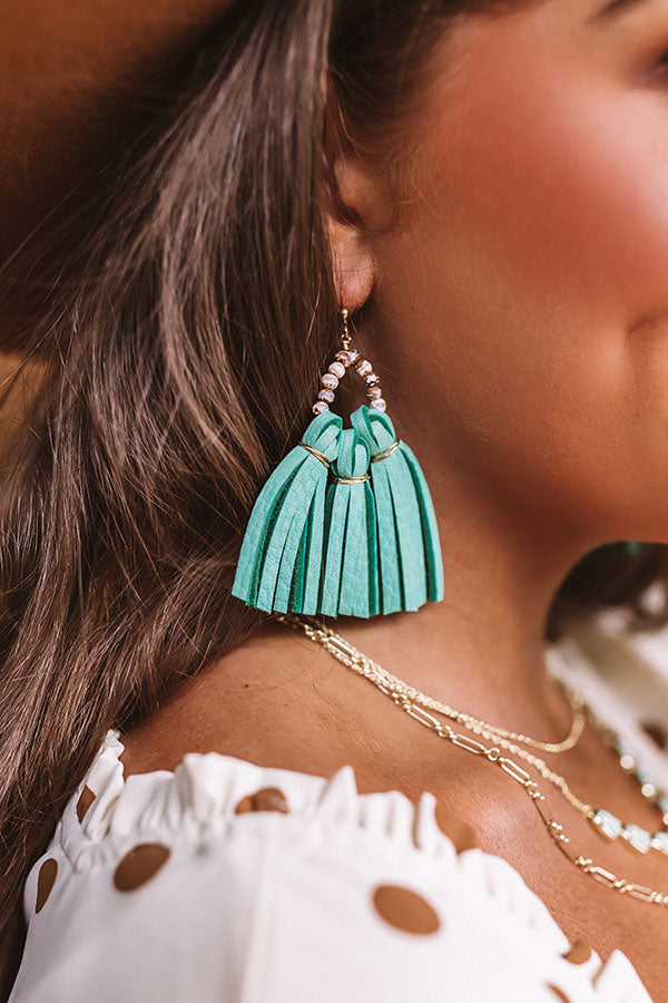 The Penelope Mini Tassel Earrings in Seafoam