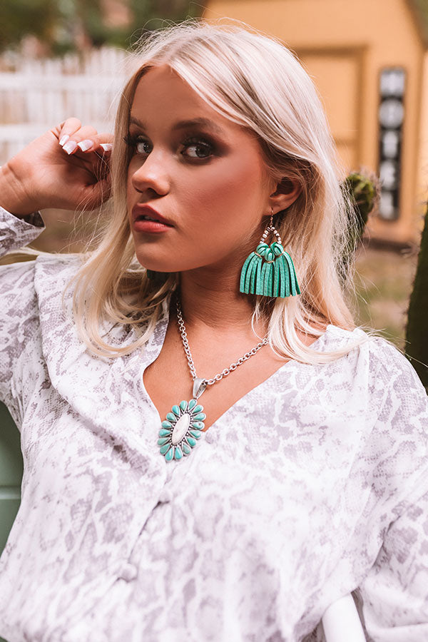 The Penelope Mini Tassel Earrings in Seafoam