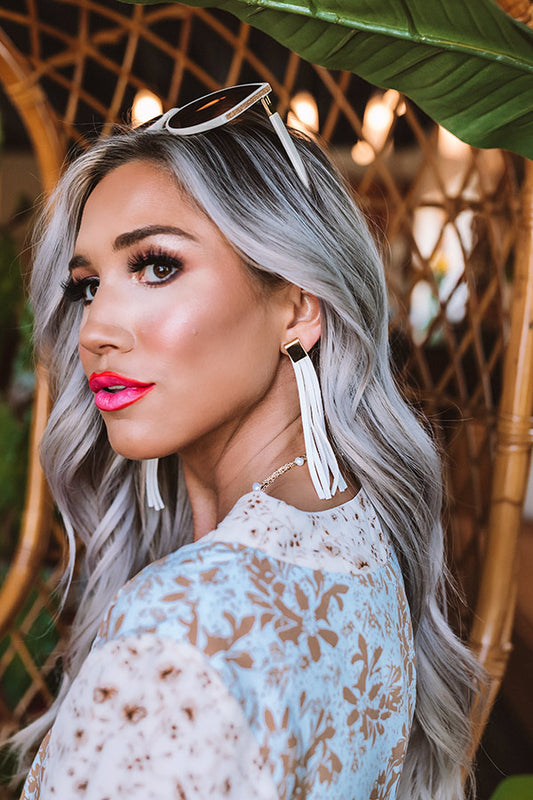 The Elaine Leather Earrings in White