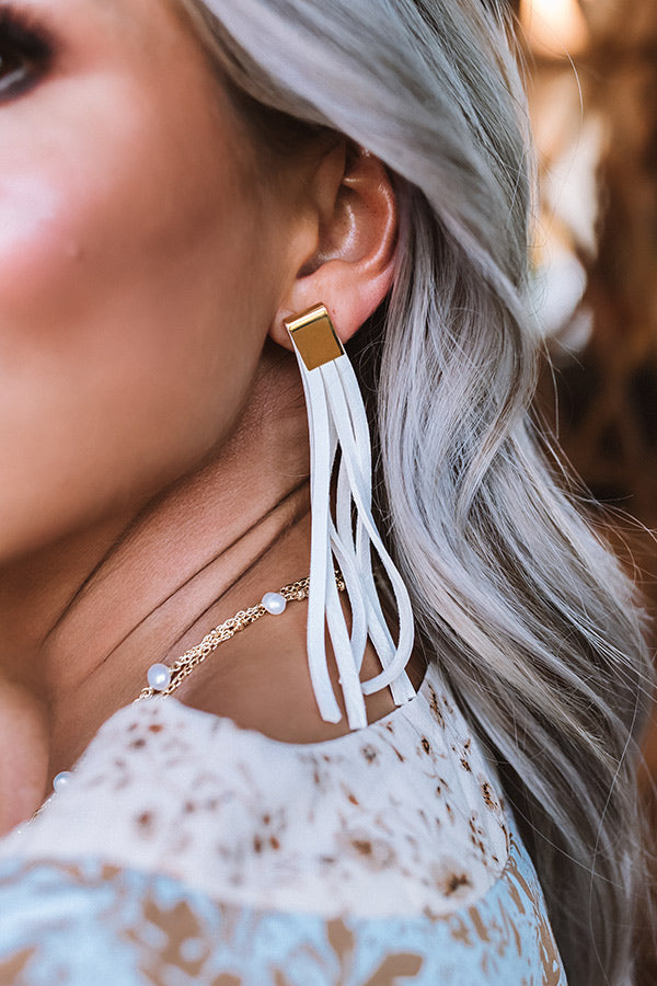 The Elaine Leather Earrings in White