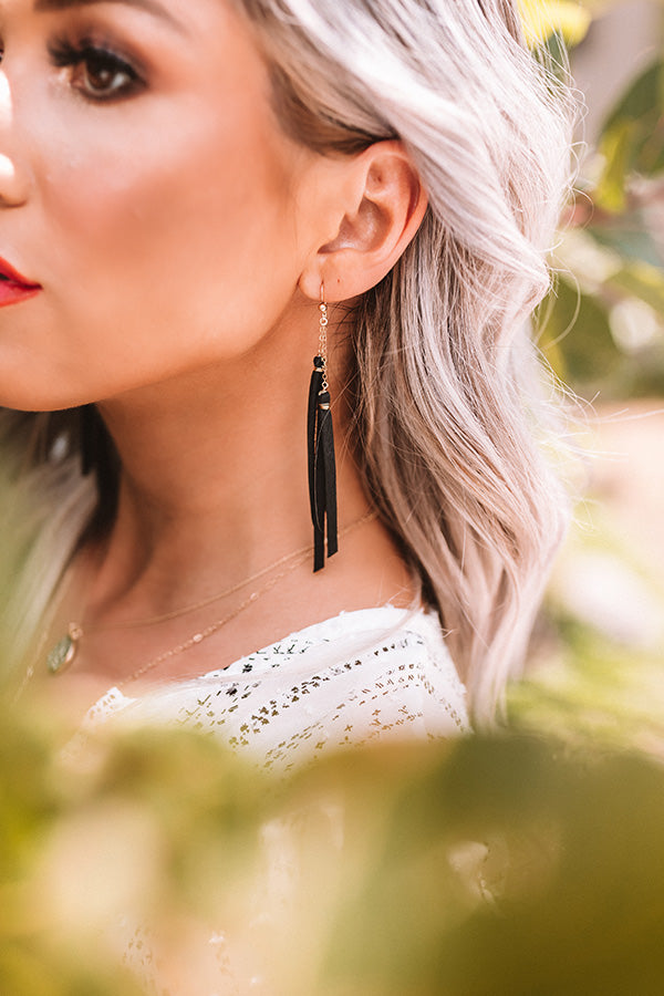 The York Leather Earrings in Black