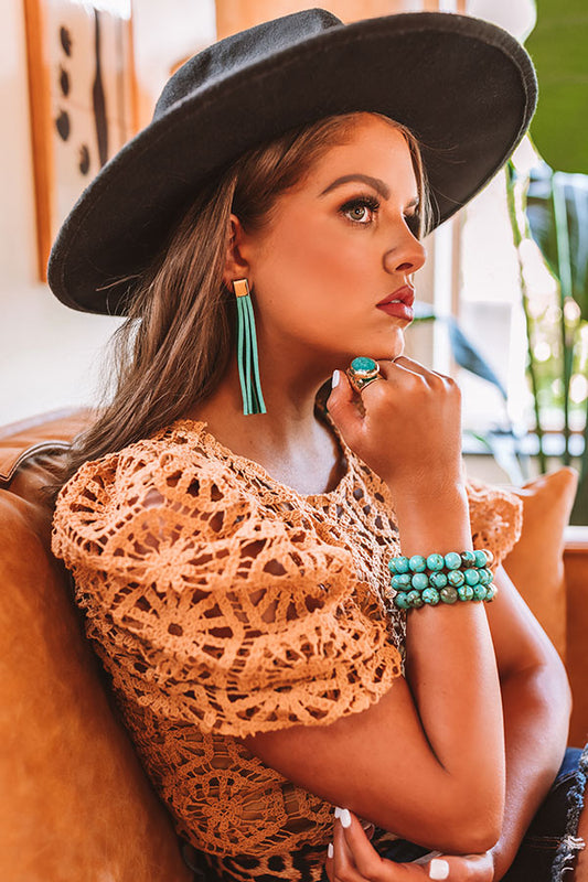 The Elaine Leather Earrings in Seafoam