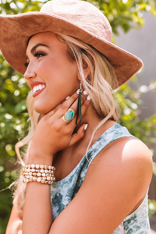 The York Leather Earrings in Emerald