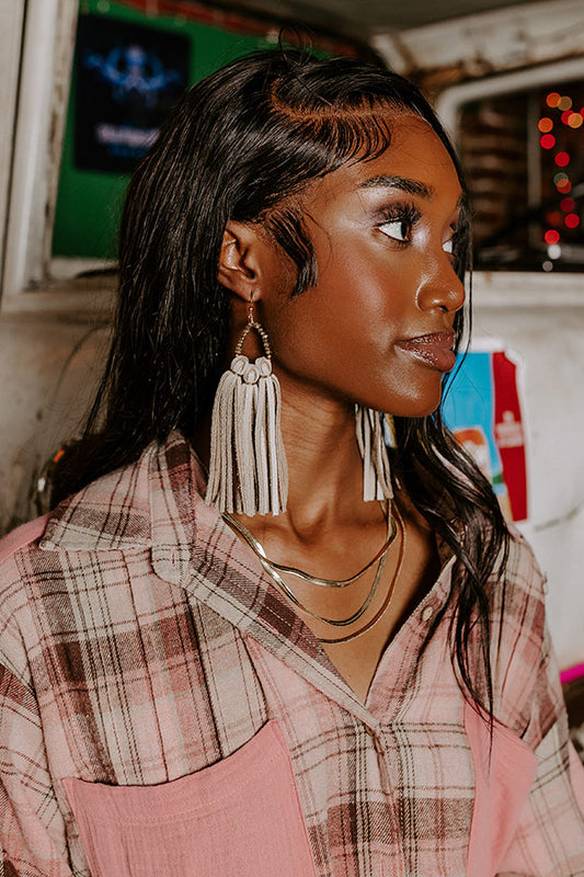 The Laguna Long Tassel Earrings in Smoky Quartz