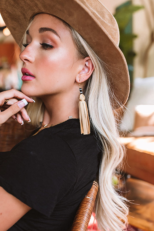 The Harper Tassel Earrings in Beige