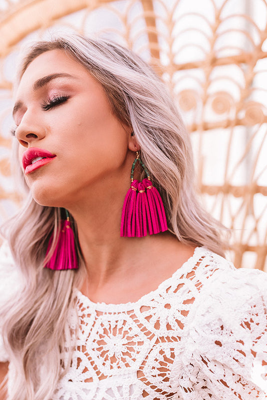 The Laguna Short Tassel Earrings in Hibiscus
