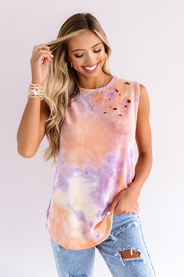 It's All Good Distressed Tie Dye Top In Orange