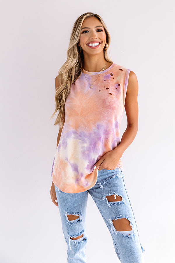 It's All Good Distressed Tie Dye Top In Orange