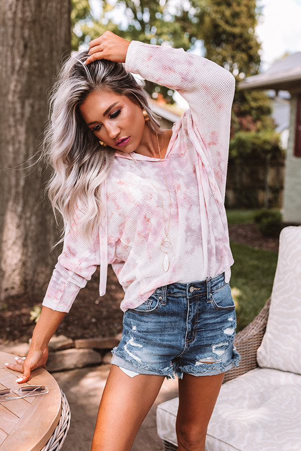 Tie Dye Pick Me Up Knit Hoodie In Blush