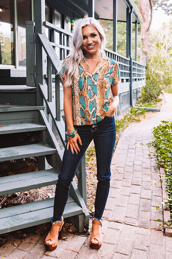 Radiant Reveal Snake Print Button Up Top