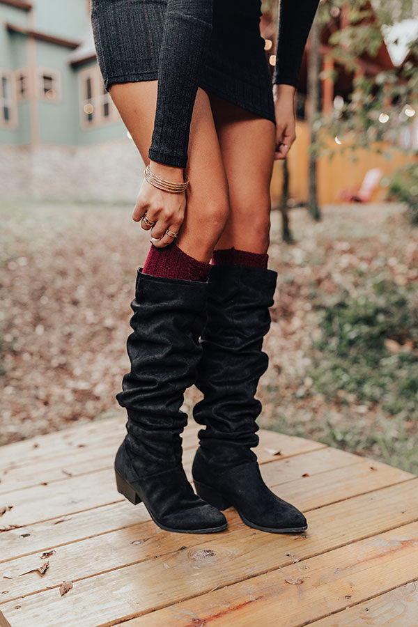 Cozy Vibes Thigh High Cable Knit Socks In Wine