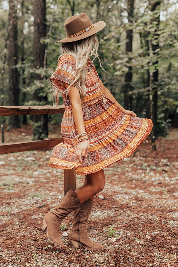 Autumn Instincts Shift Dress In Rust