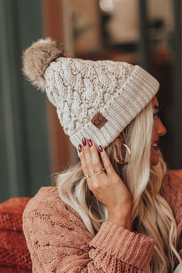 Fall Hike Faux Fur Pom Beanie in Birch