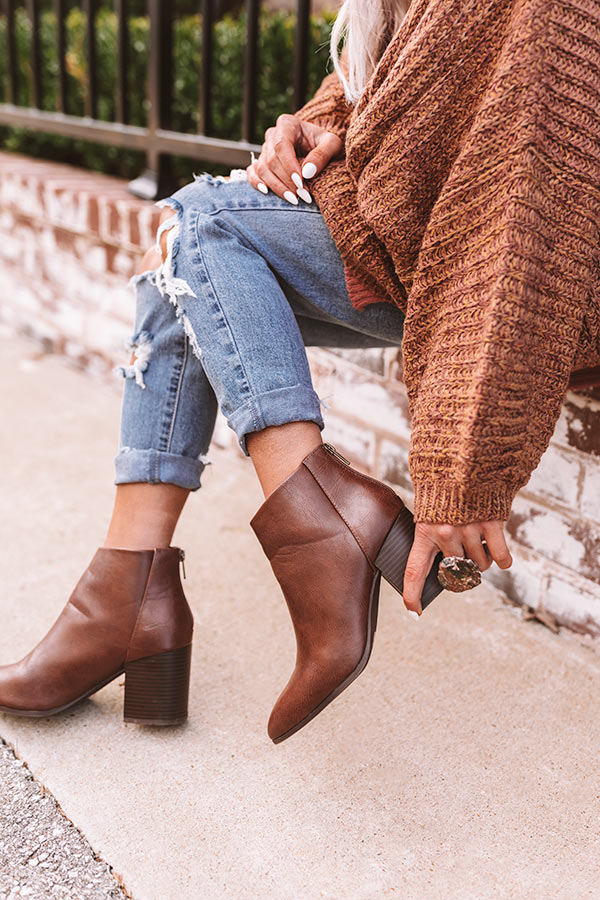 The Estelle Faux Leather Bootie In Chestnut