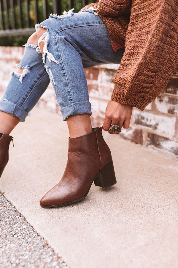 The Estelle Faux Leather Bootie In Chestnut