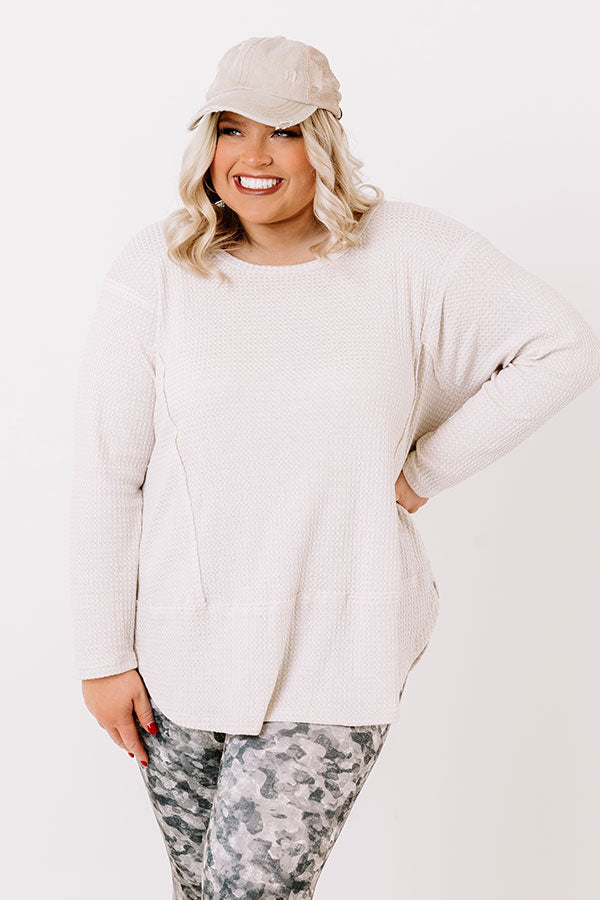 Heavenly Kiss Waffle Knit Top In Ivory   Curves