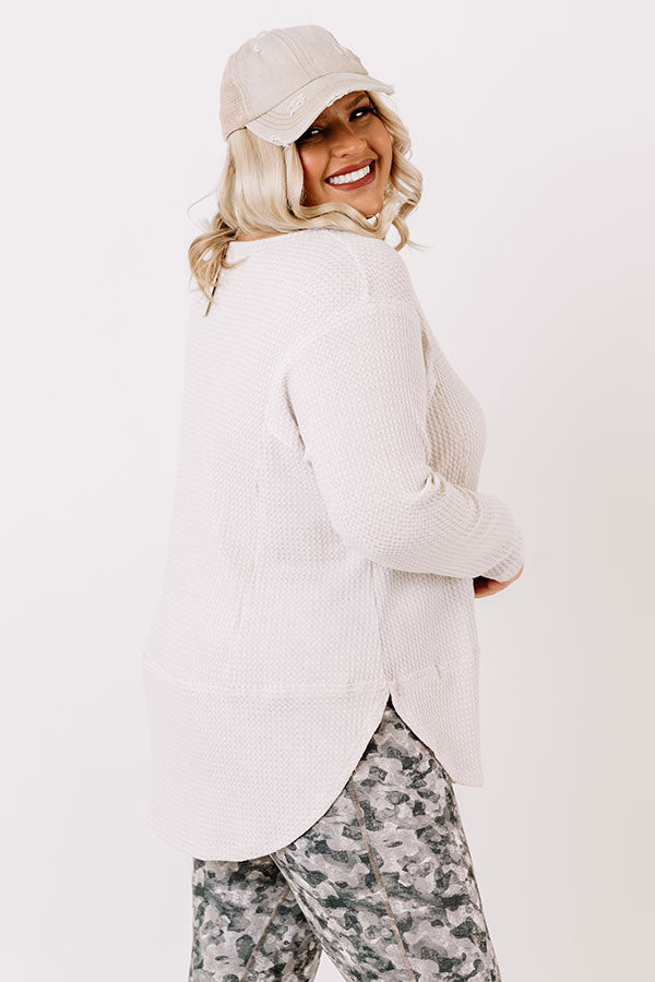 Heavenly Kiss Waffle Knit Top In Ivory   Curves