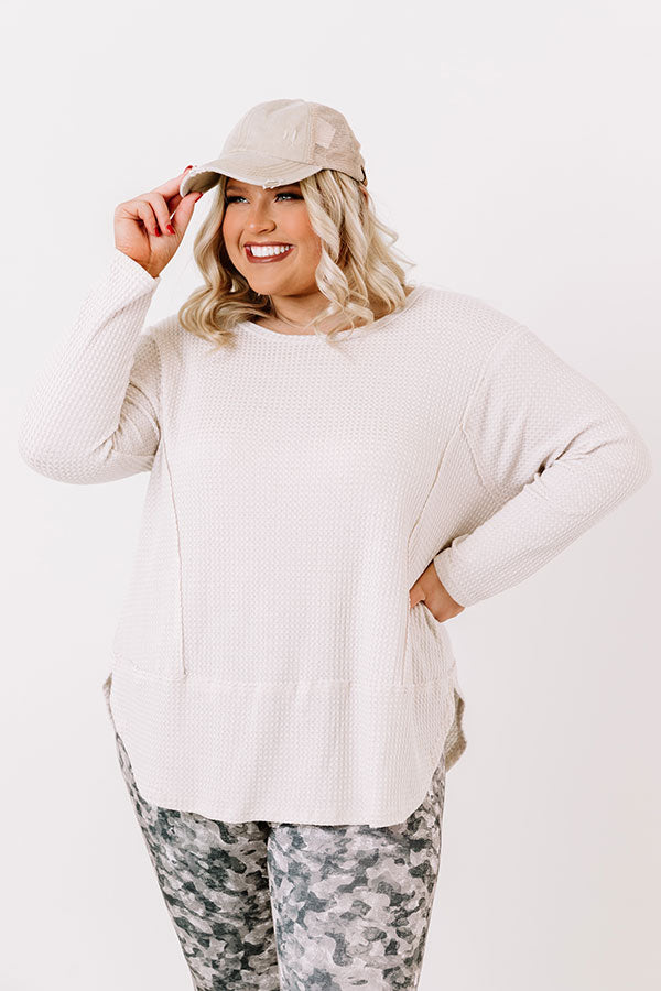 Heavenly Kiss Waffle Knit Top In Ivory   Curves