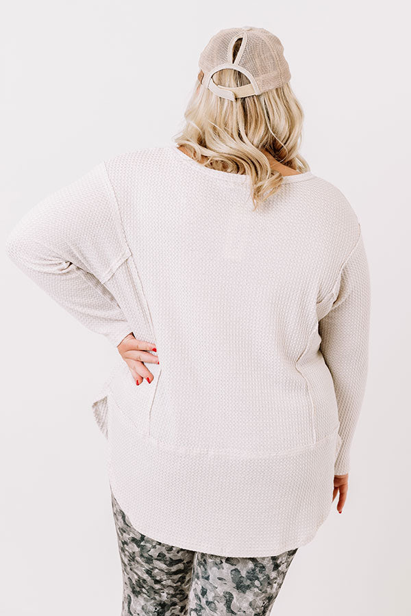 Heavenly Kiss Waffle Knit Top In Ivory   Curves