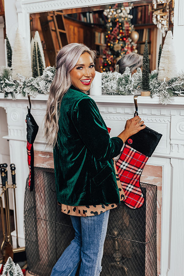 Chic Influencer Velvet Blazer In Hunter Green