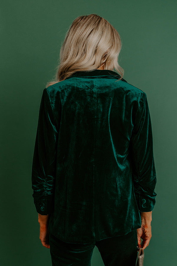 Chic Influencer Velvet Blazer In Hunter Green