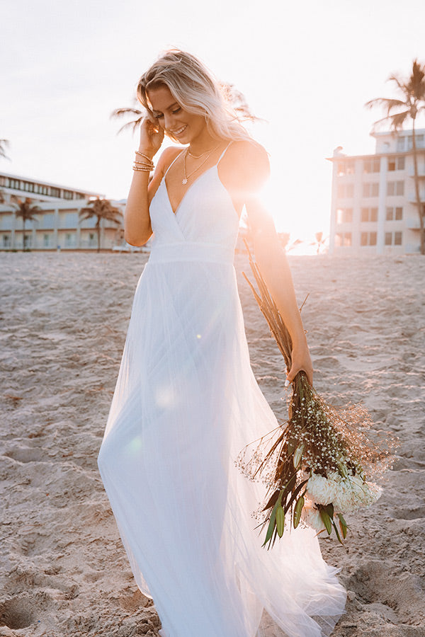 True Romance Pleated Tulle Maxi Dress in White