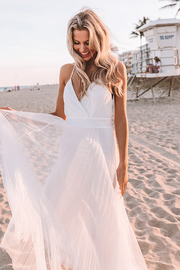 True Romance Pleated Tulle Maxi Dress in White