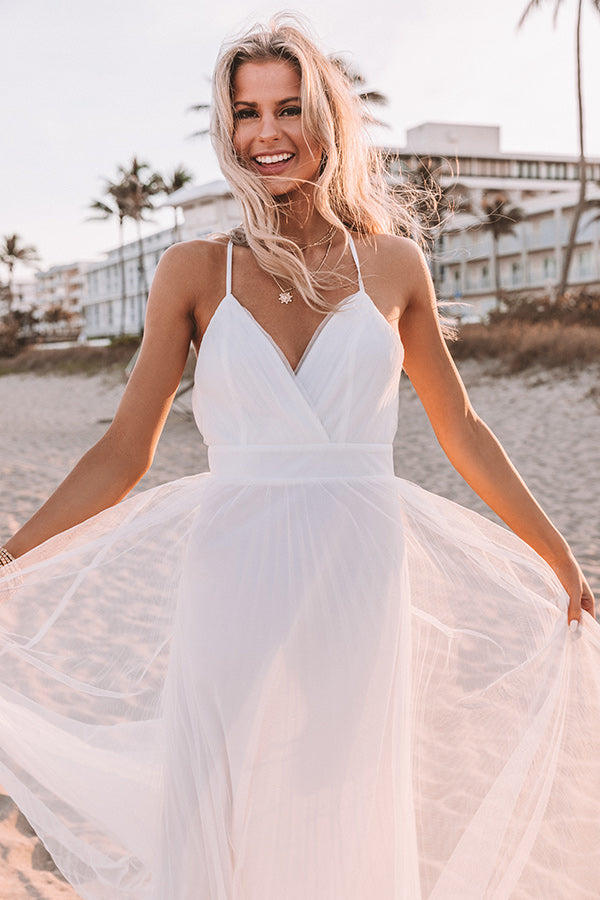 True Romance Pleated Tulle Maxi Dress in White