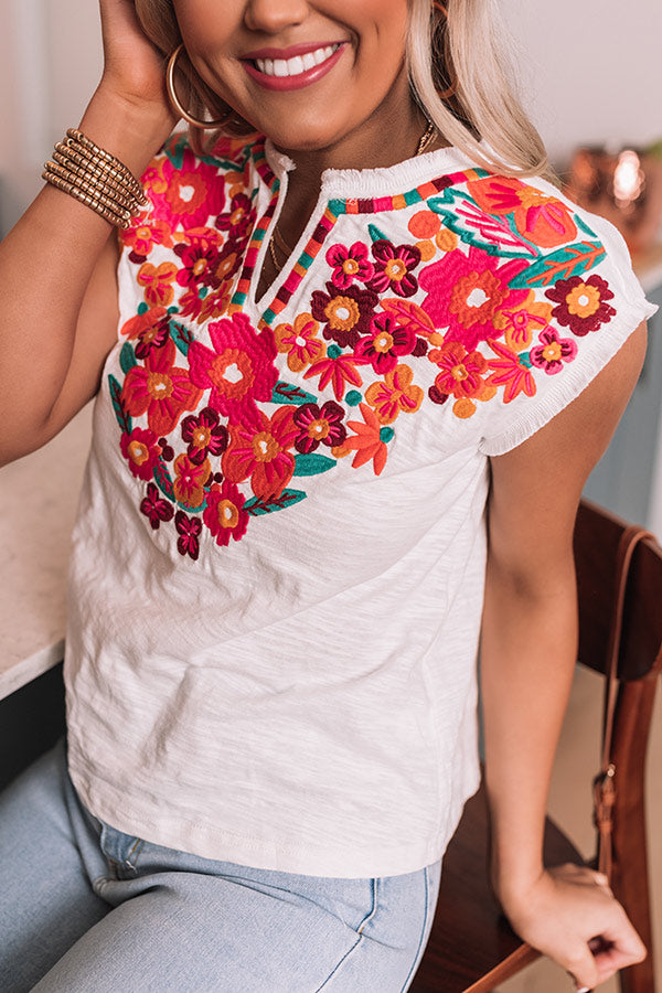 Pina Colada Kisses Embroidered Top