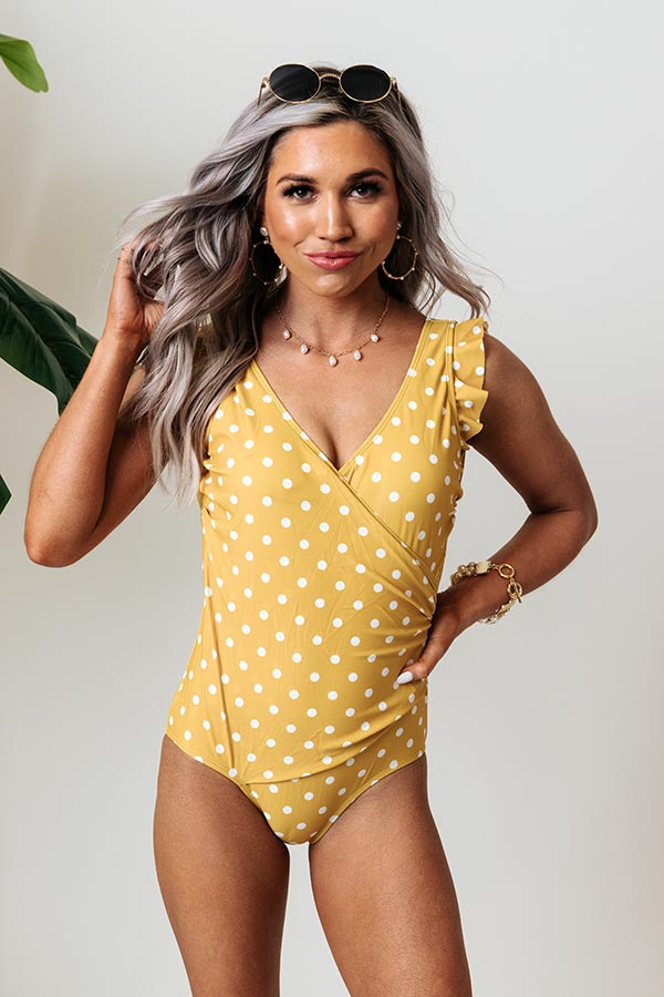 Wild Side Polka Dot One Piece Swimsuit in Mustard