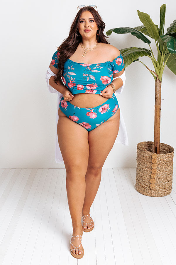 Secret Beach Floral Bikini Top in Ocean Blue Curves