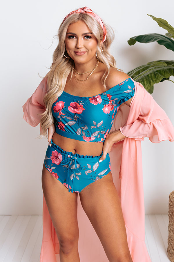 Secret Beach Floral Bikini Top in Ocean Blue