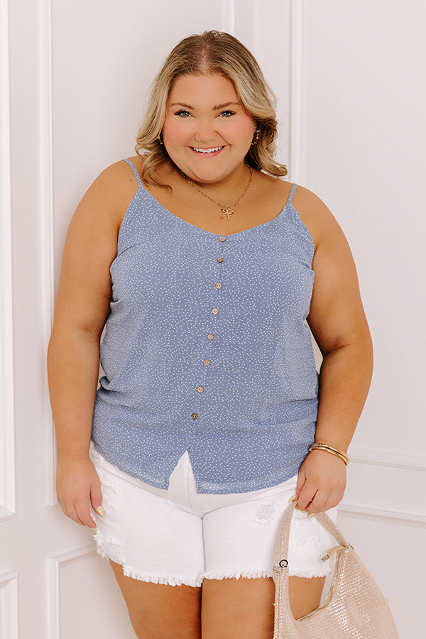 Private Jet Date Polka Dot Tank in Airy Blue   Curves