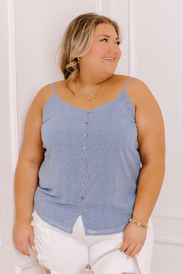 Private Jet Date Polka Dot Tank in Airy Blue   Curves