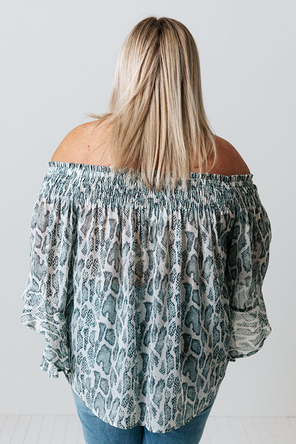 Madly In Love Snake Print Shift Top In Airy Blue Curves