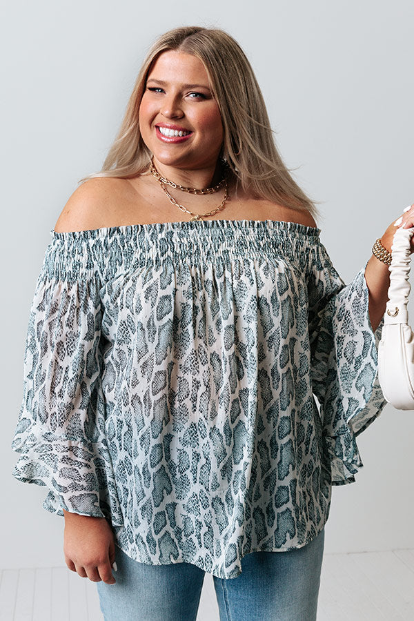 Madly In Love Snake Print Shift Top In Airy Blue Curves