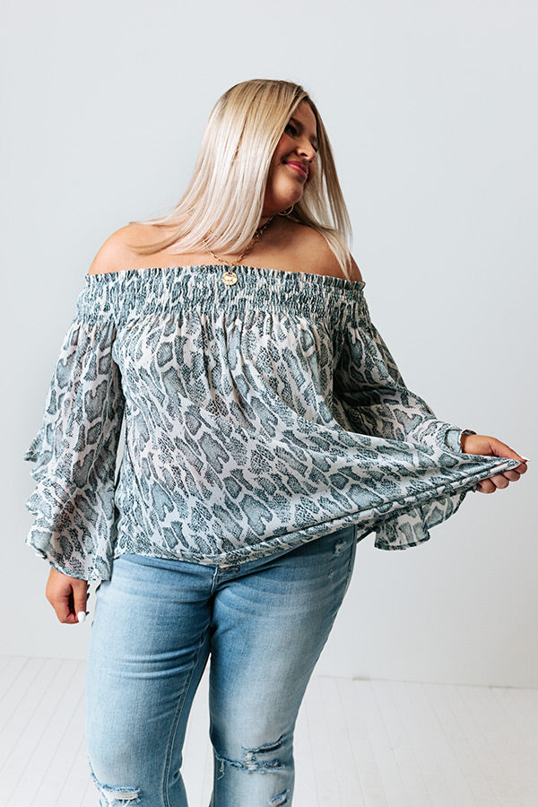 Madly In Love Snake Print Shift Top In Airy Blue Curves
