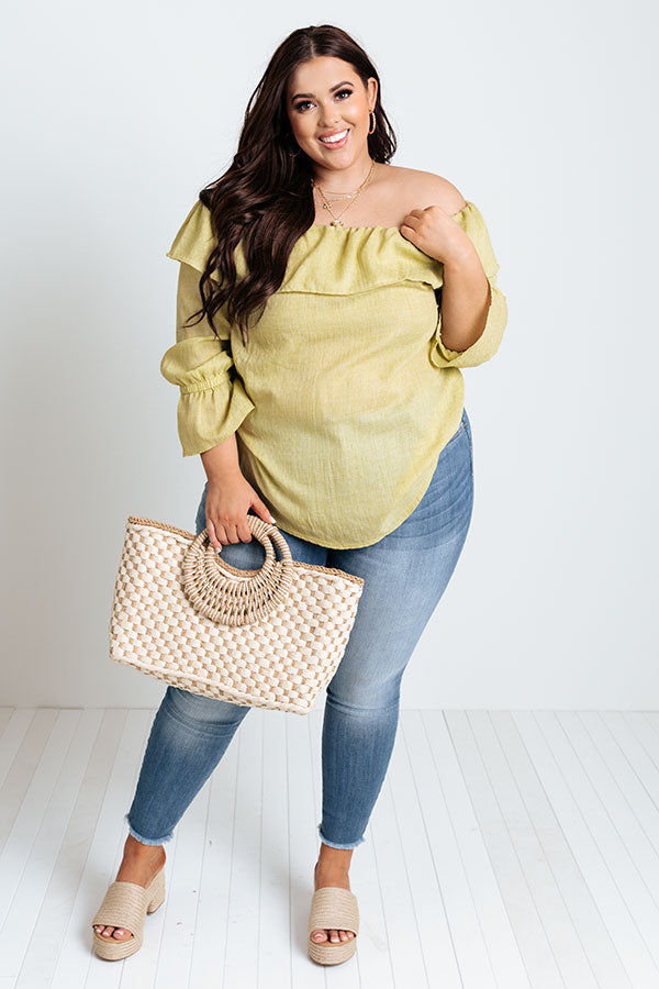 Vacay Honey Off Shoulder Shift Top in Lime Punch Curves