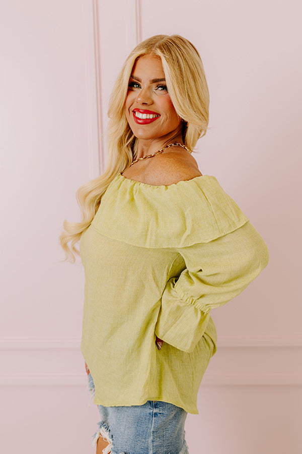 Vacay Honey Off Shoulder Shift Top in Lime Punch Curves