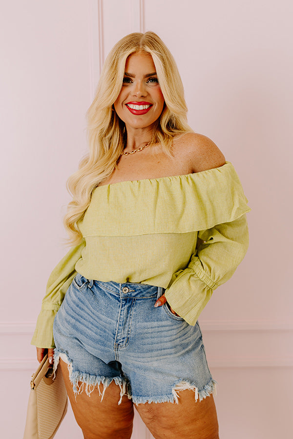Vacay Honey Off Shoulder Shift Top in Lime Punch Curves