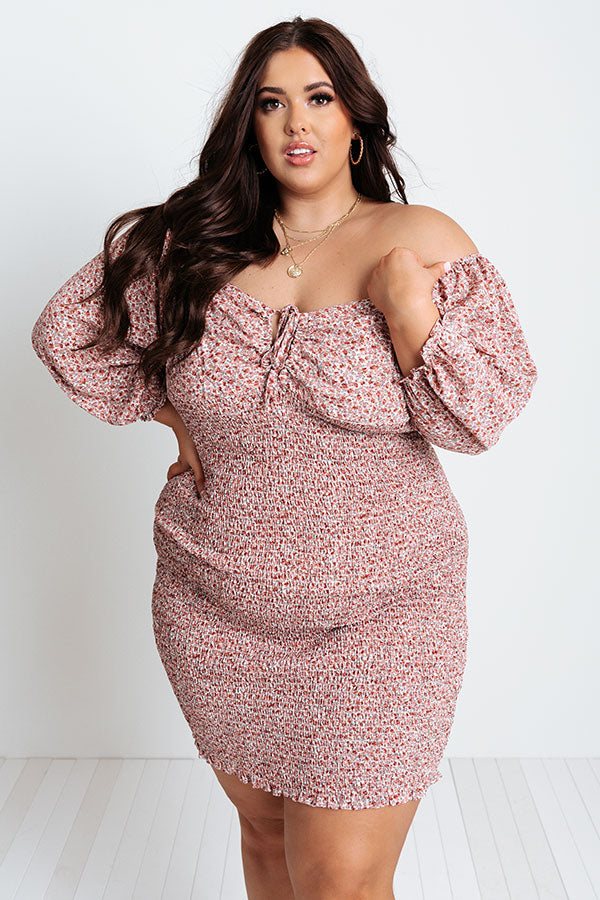 Champagne Drive Floral Smocked Dress in Blush Curves
