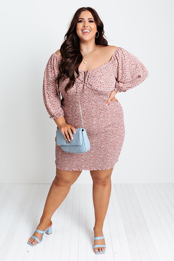 Champagne Drive Floral Smocked Dress in Blush Curves
