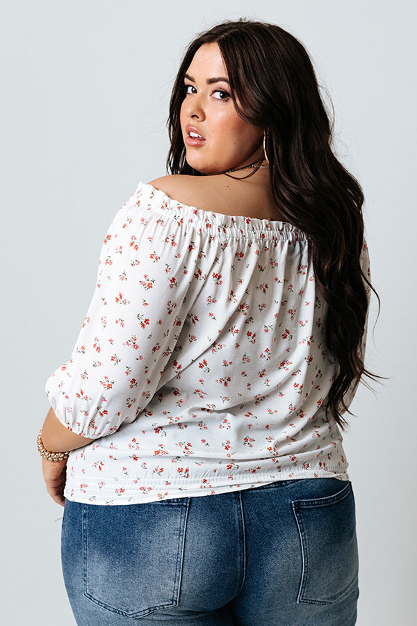 Oakcrest Off Shoulder Floral Top in White Curves