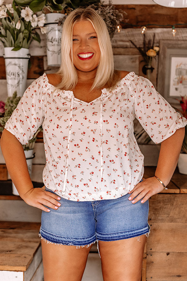 Oakcrest Off Shoulder Floral Top in White Curves