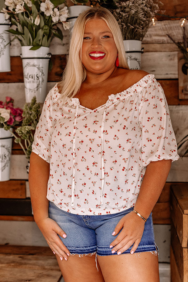 Oakcrest Off Shoulder Floral Top in White Curves